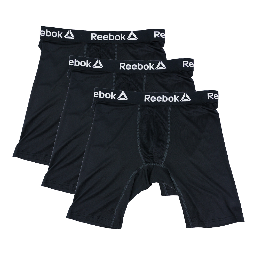 Reebok Men's Performance Long Leg Boxer Briefs 3Pack Black L